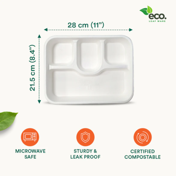 Sugarcane Bagasse 4 Compartment Plate