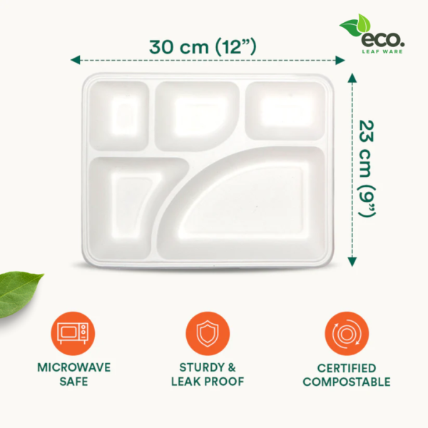 Sugarcane Bagasse 5 Compartment Plate