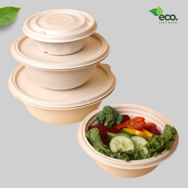 750 ML Round Brown Sugarcane Bagasse Container with Lid. - Image 2