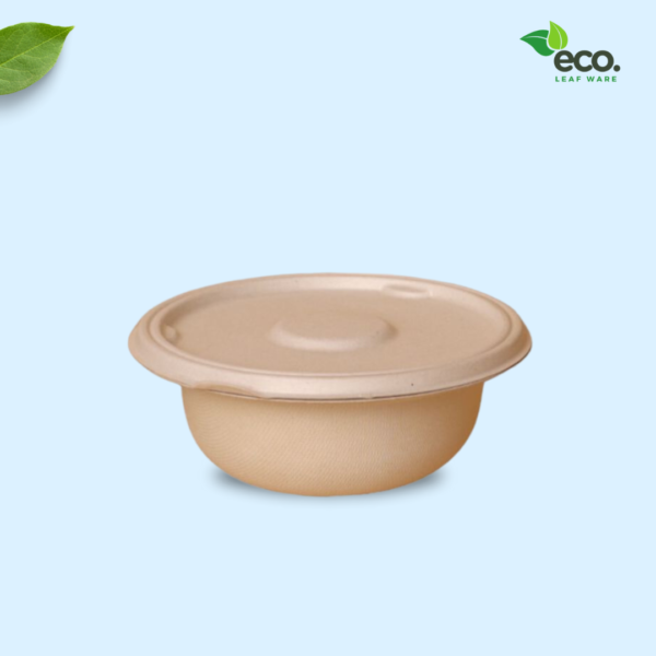 750 ML Round Brown Sugarcane Bagasse Container with Lid.