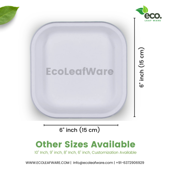 6-Inch Sugarcane Bagasse Square Plate